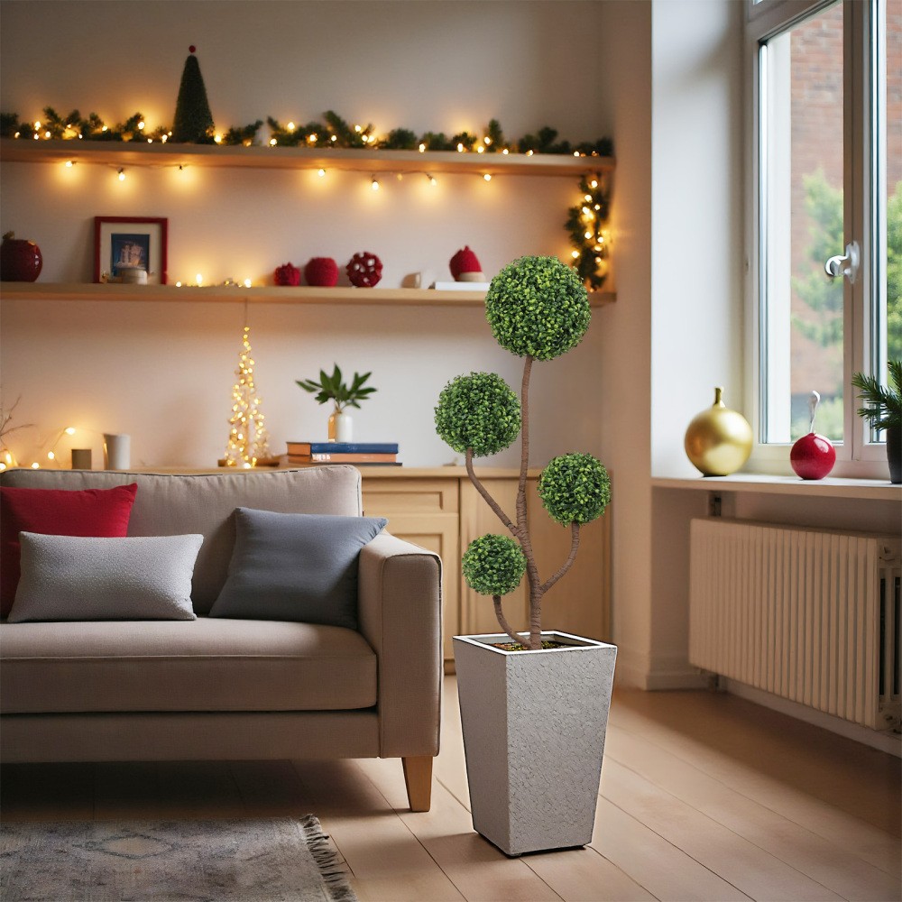 4FT Large Faux Boxwood Tree, Artificial Topiary in Pot for Porch Garden