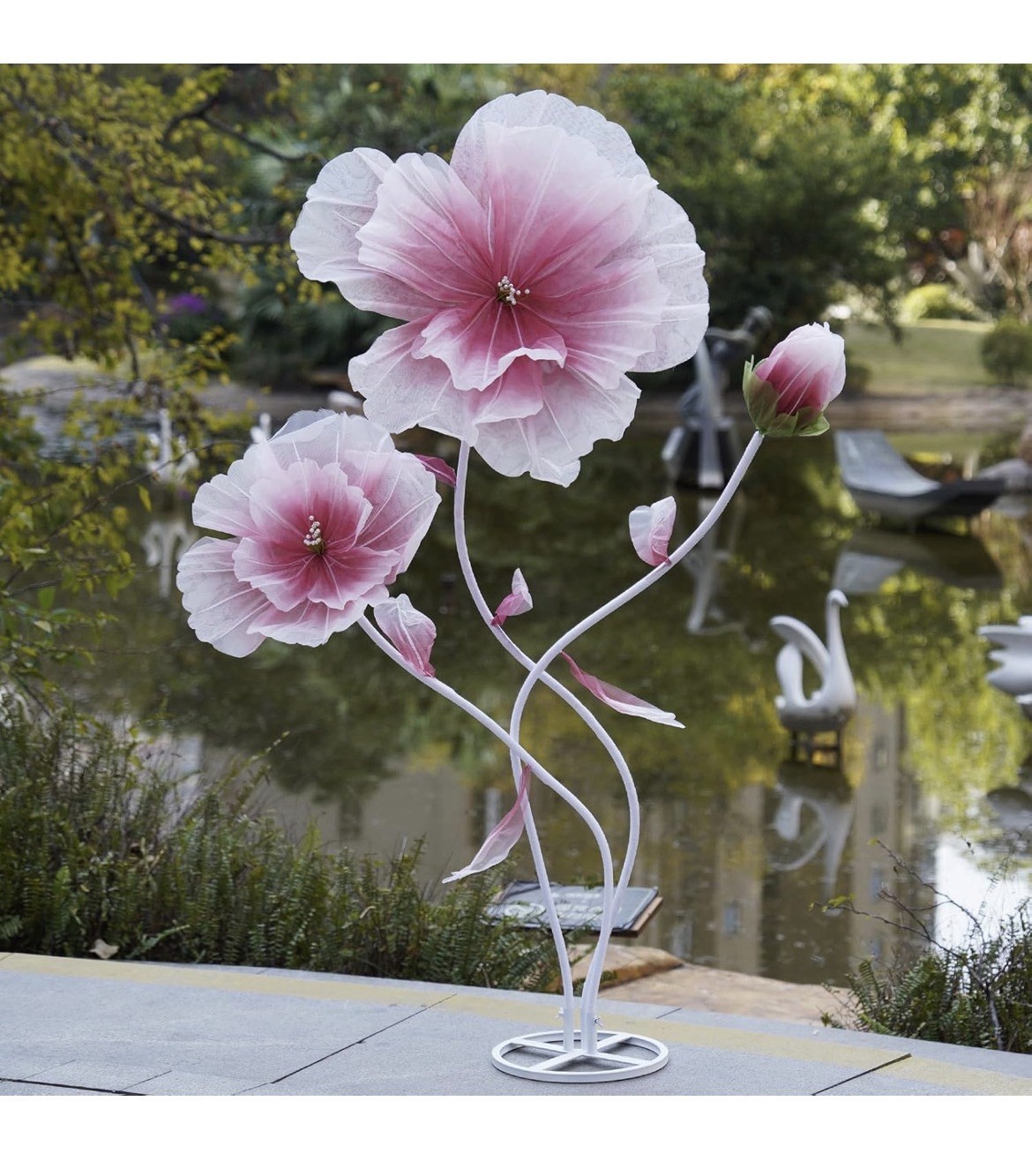 Giant Flowers Decoration W/ Stand Floor Standing Oversized Large Organza Flowers