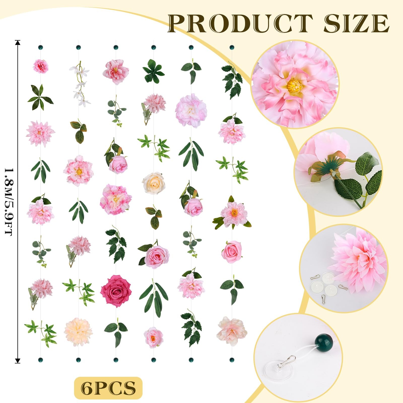 6 pcs Artificial Flower Garland Hanging Decorations,5.9ft Hanging Flowers for…