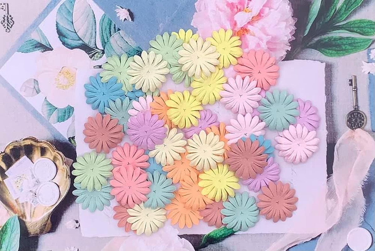 Artificial Flowers 100 Pcs Handmade Mulberry Paper Daisy Petals 40x40mm Mulberry