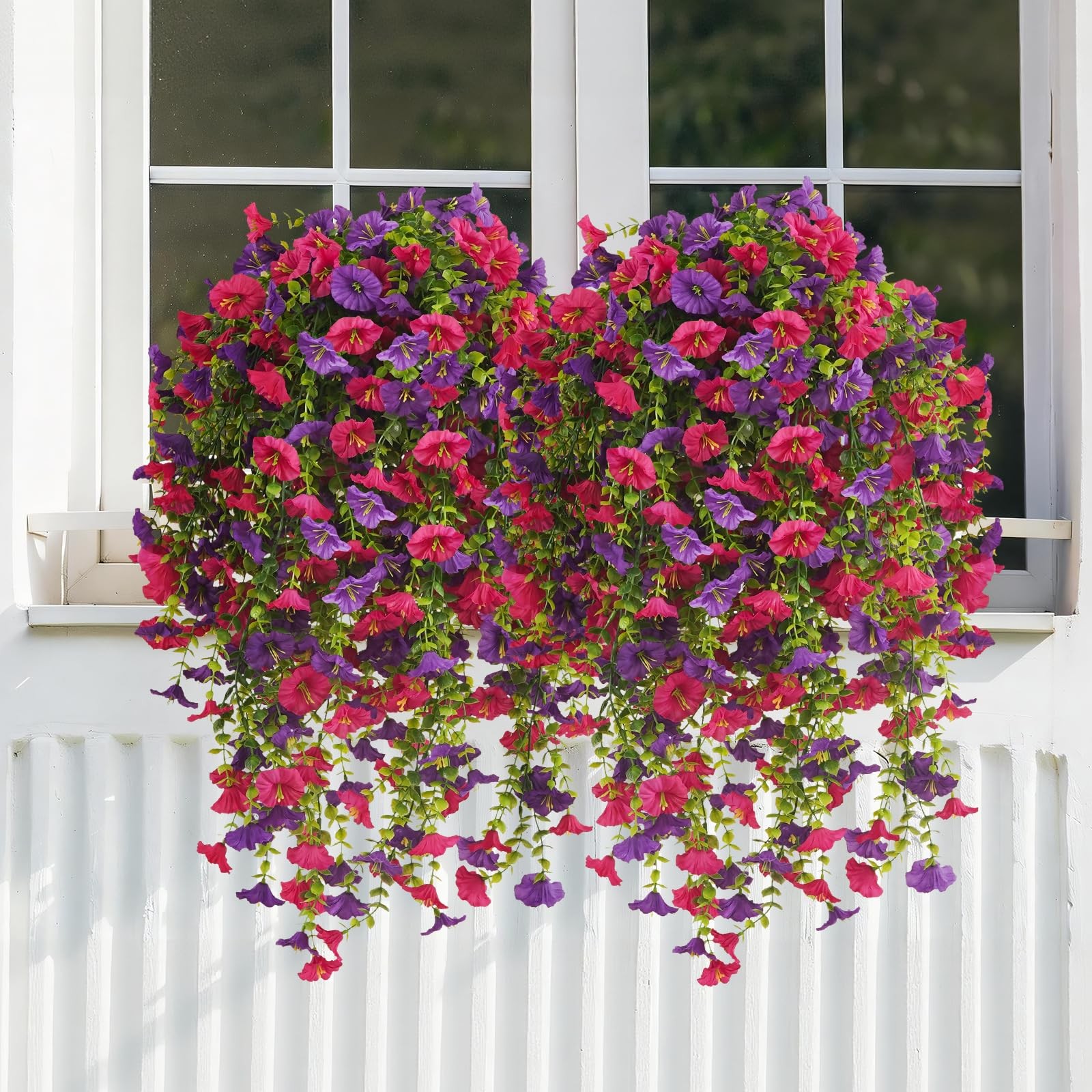 4 Bundles Artificial Hanging Flowers for Outdoors, UV Resistant Fake Morning …