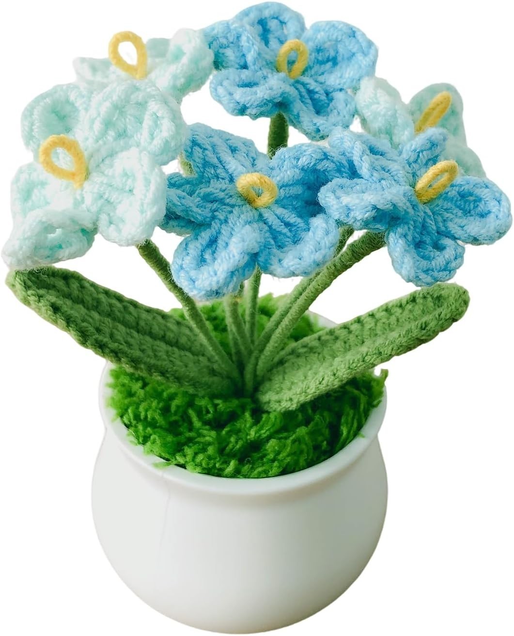 Cute Crochet Myosotis Flower in Charming Pot – Decorative Gift for Home & Office