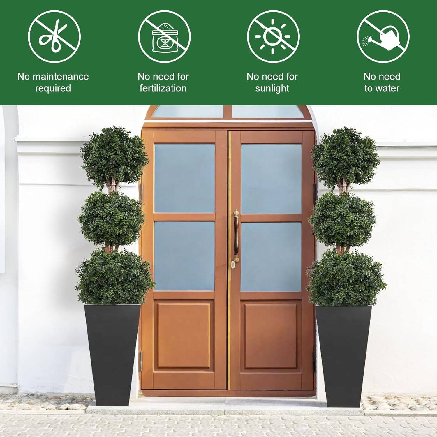 4.8Ft Artificial Topiary Triple Ball Trees – 2 Potted Faux Boxwood Plants