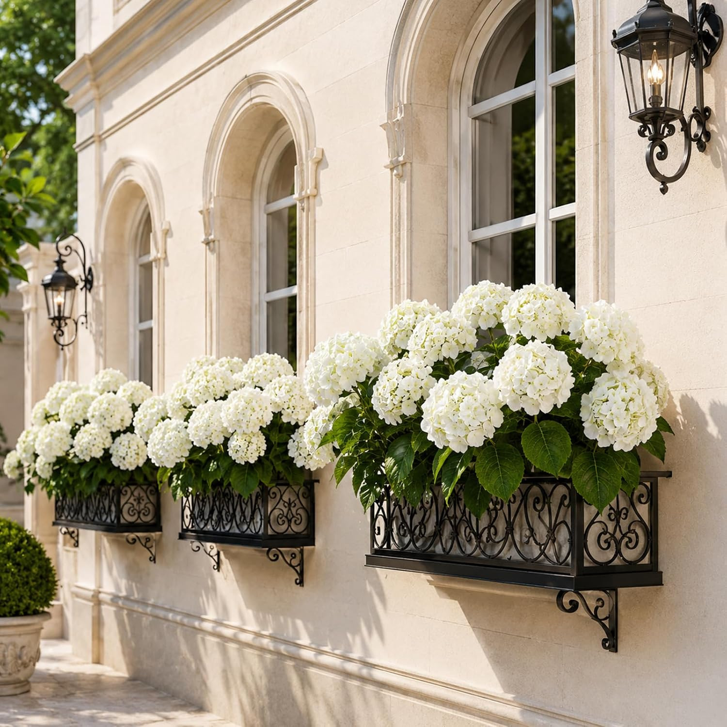 8Pcs UV Resistant White Hydrangea Faux Flowers for Home & Garden Decor