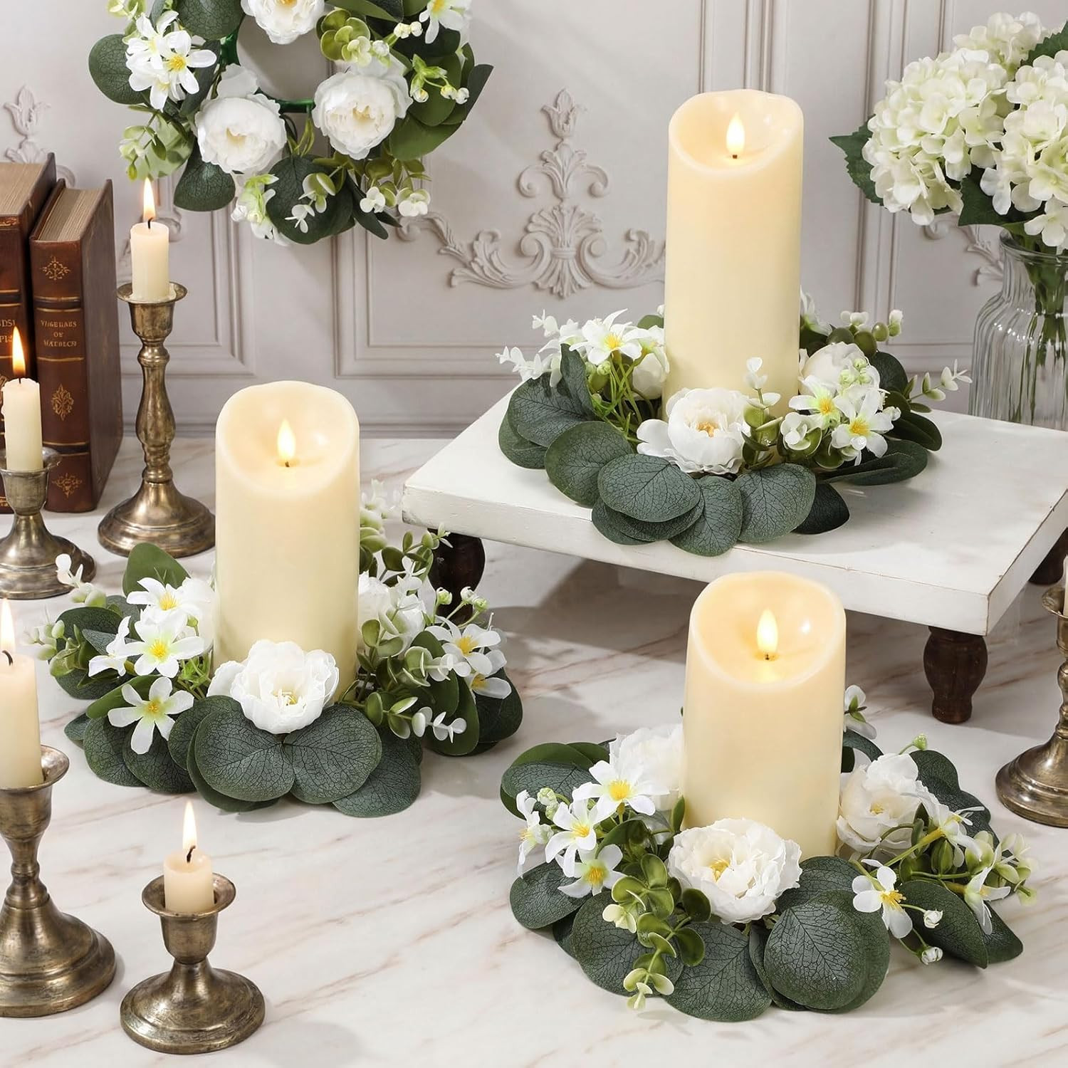 24 Pcs Eucalyptus Candle Rings – Elegant Greenery for Weddings & Decor