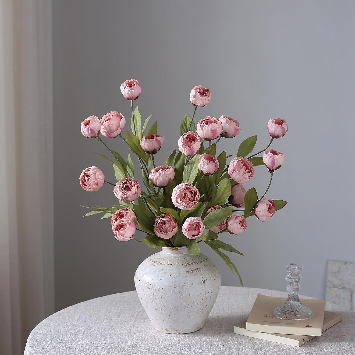 6 Pcs Faux Silk Peony Artificial Flowers for Vase -27″, Bulk Fake Peonies Branch