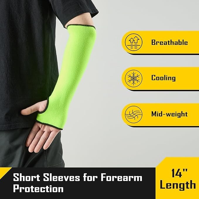 COOLJOB 3 Pairs 14in A4 Cut Resistant Sleeves UV Protection Thumb Hole Blk/yello