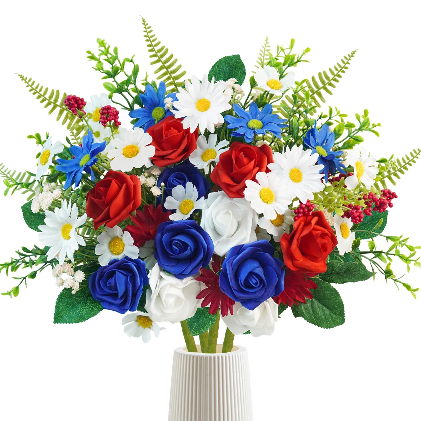 4 Bundles Patriotic Artificial Flowers 4th Of July Red White Blue Silk Rose