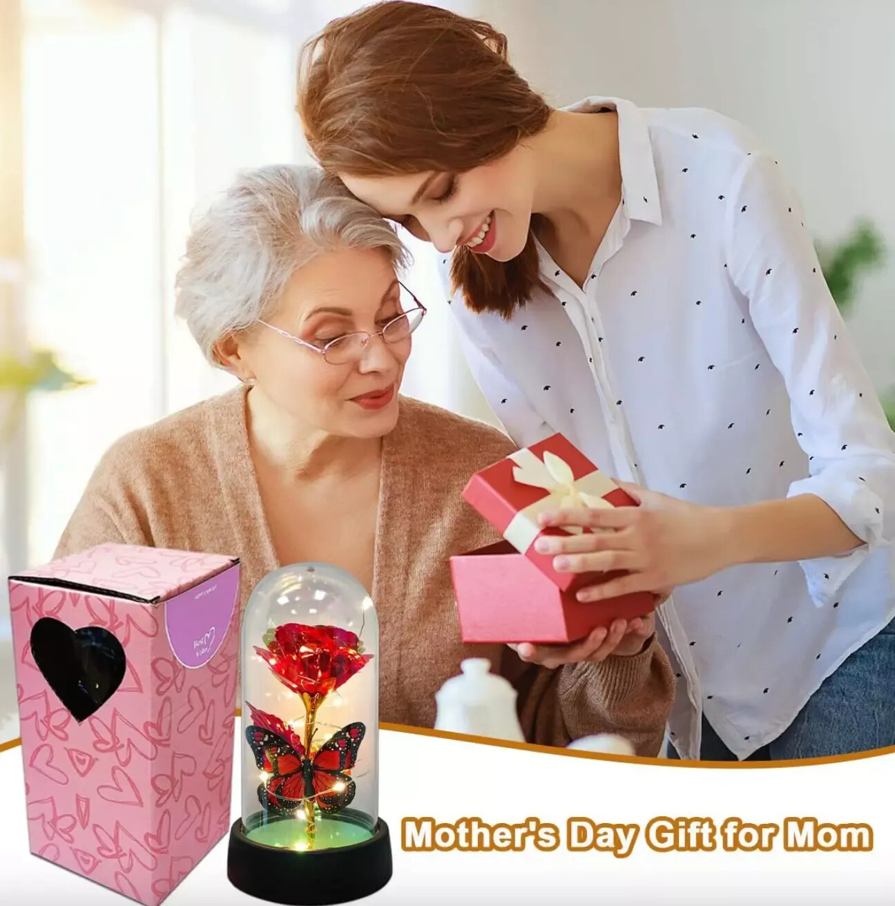 Rose Flower In Glass Gifts For Women Wife Her Valentine Girlfriend Birthday Gift