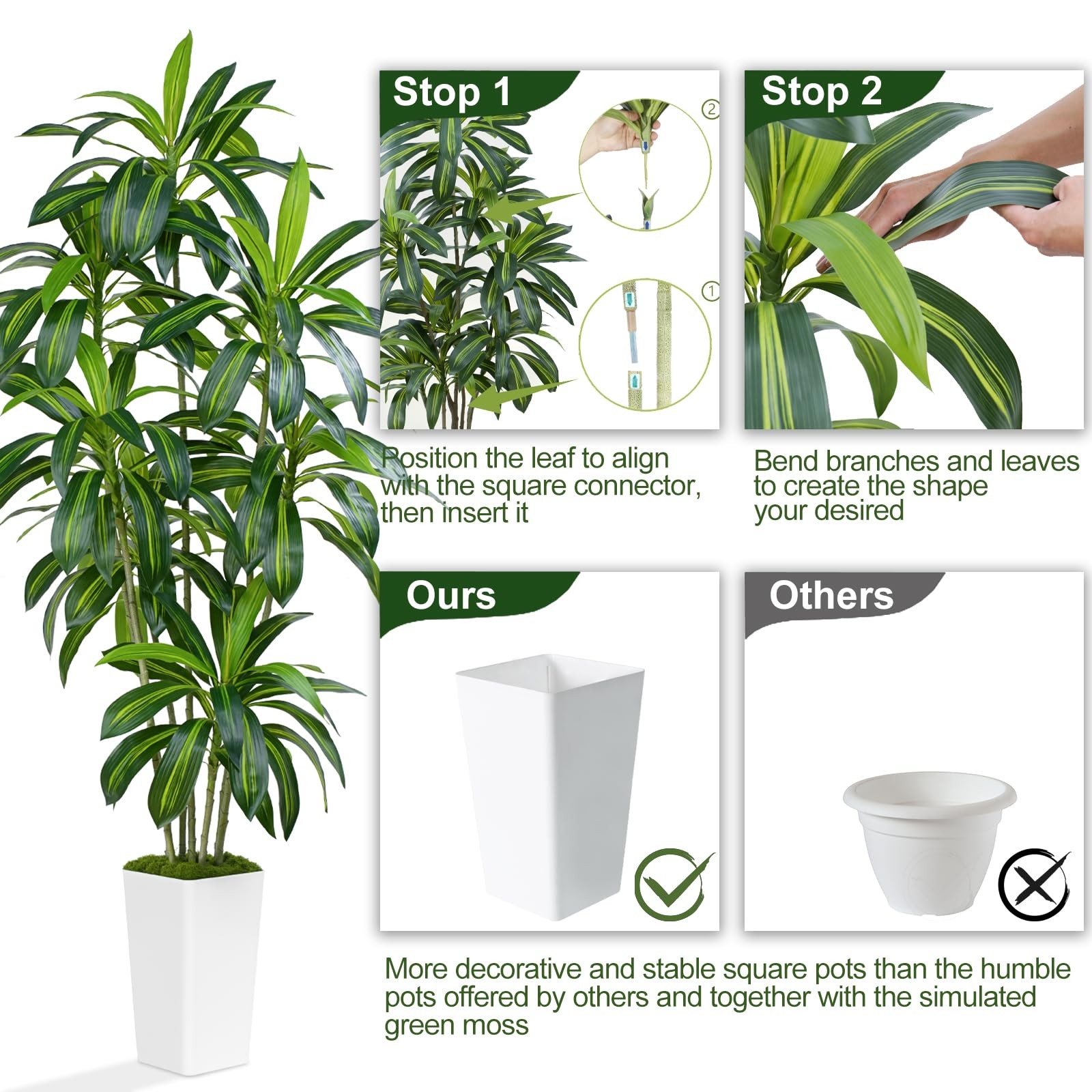 Dracaena Plant Artificial Tree 7Ft Tall Fake Tropical Floor Plants Potted (Re…
