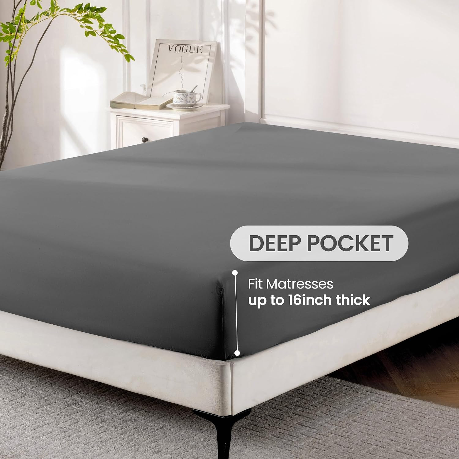 Dark Grey Queen Sheet Set, 4 Pieces Soft Bedding Queen Sheet Set, Breathable and
