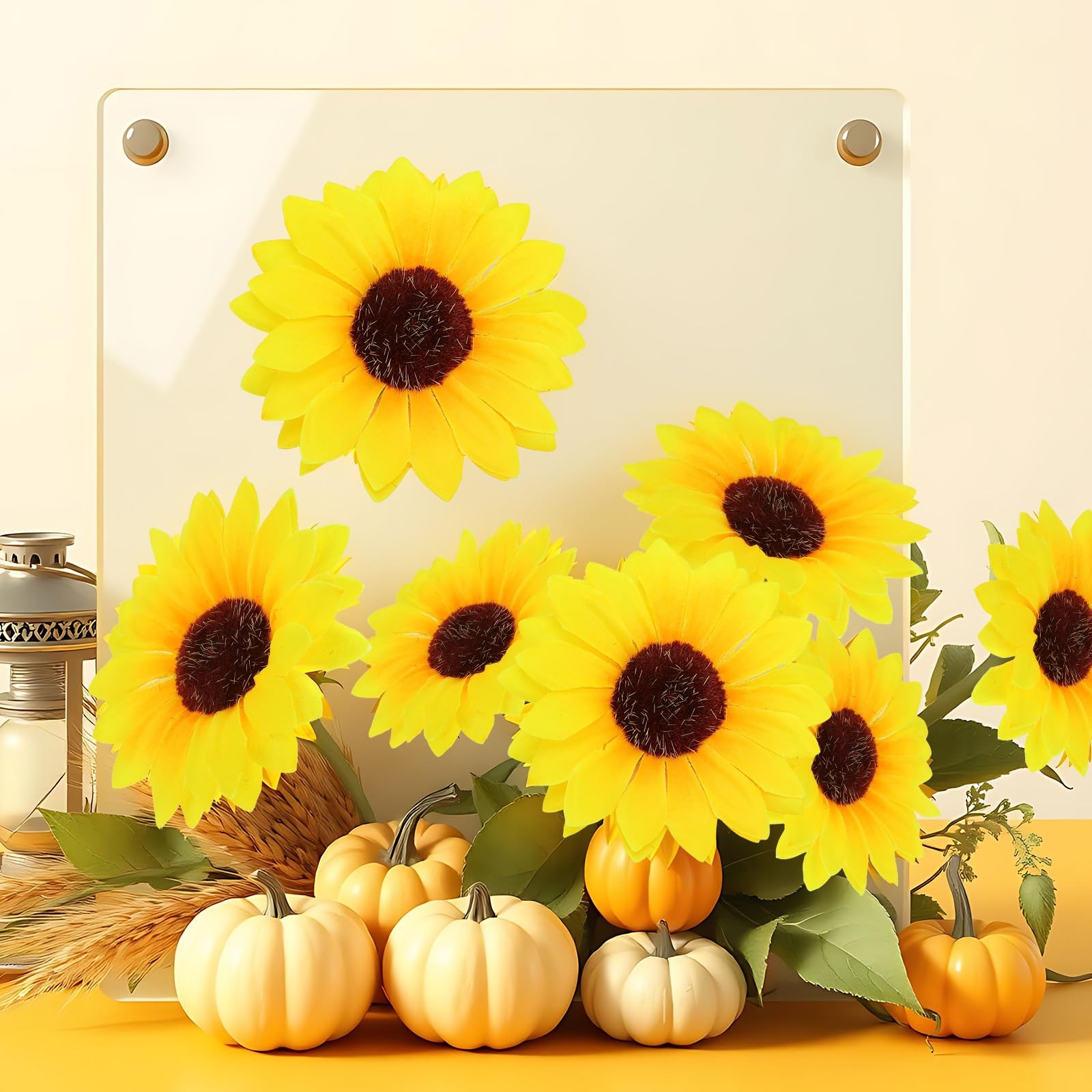 60 Pcs Artificial Sunflowers with Stems – 4 Inches Realistic Silk Fabric Flow…