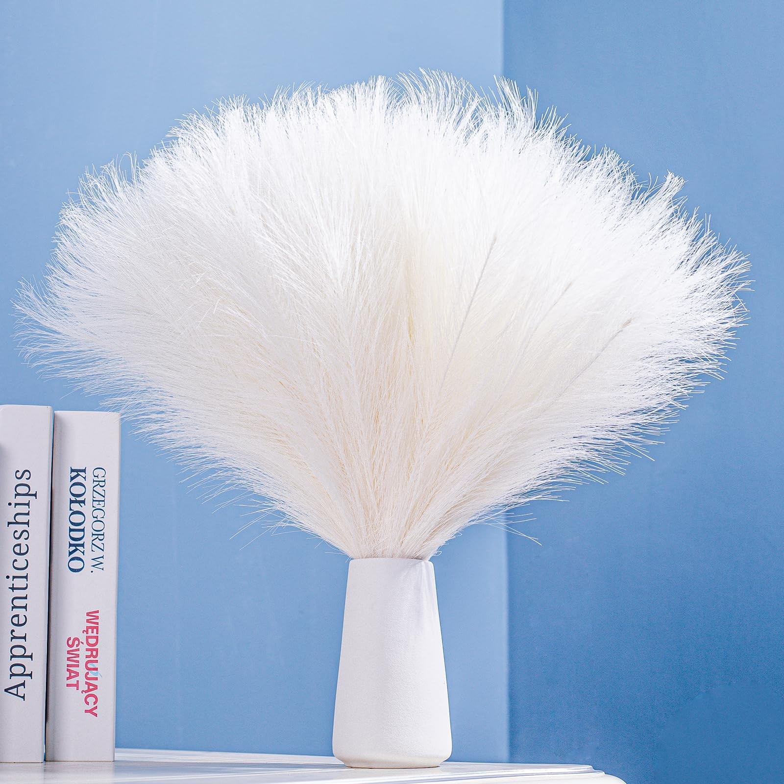 10 Stems White Pampas Grass Fluffy – 17.7″ Faux Pampas Grass Decor Small Fluf…