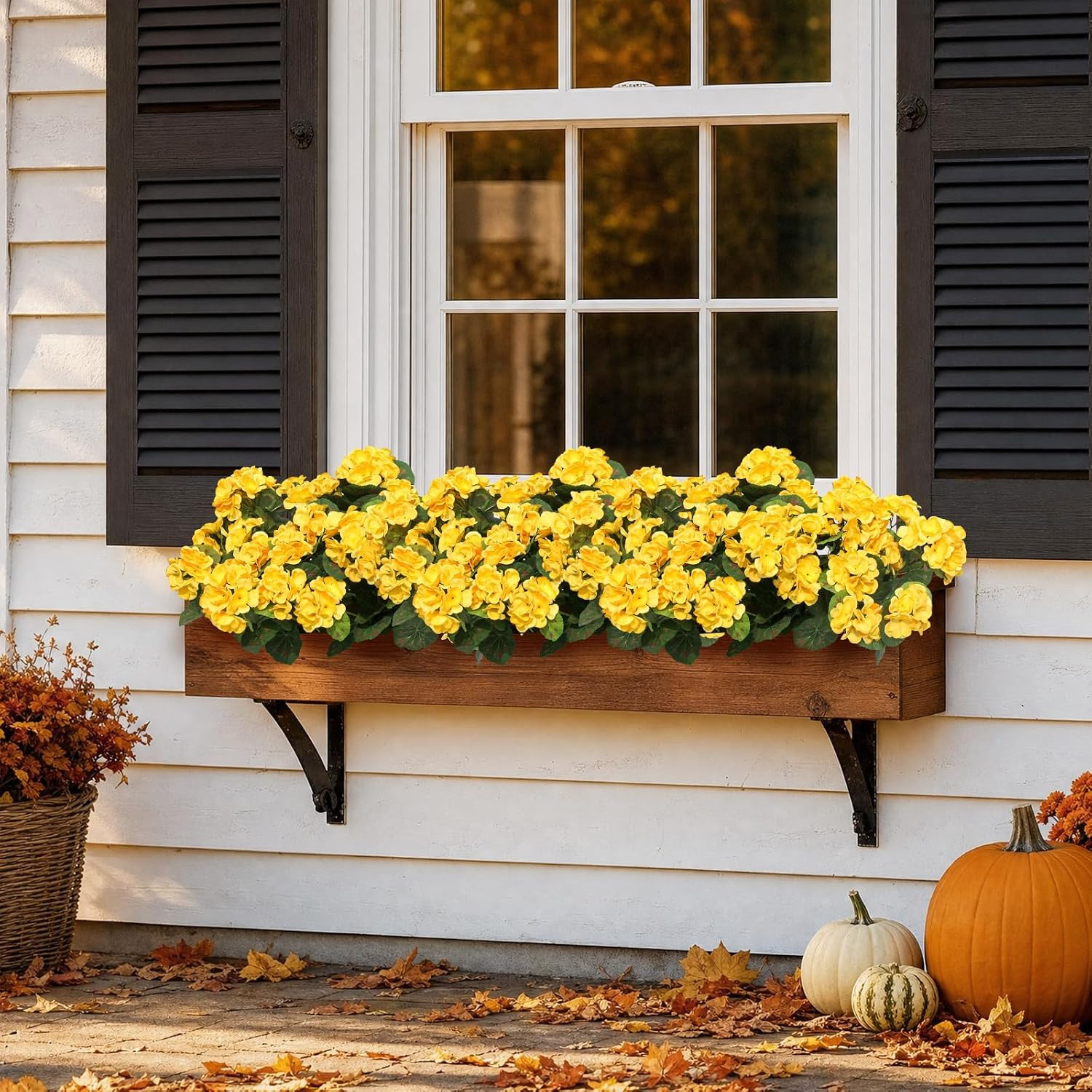 Artificial Geraniums Fake Flowers for Outdoor, 6PCS Yellow | UV Resistant Fall A