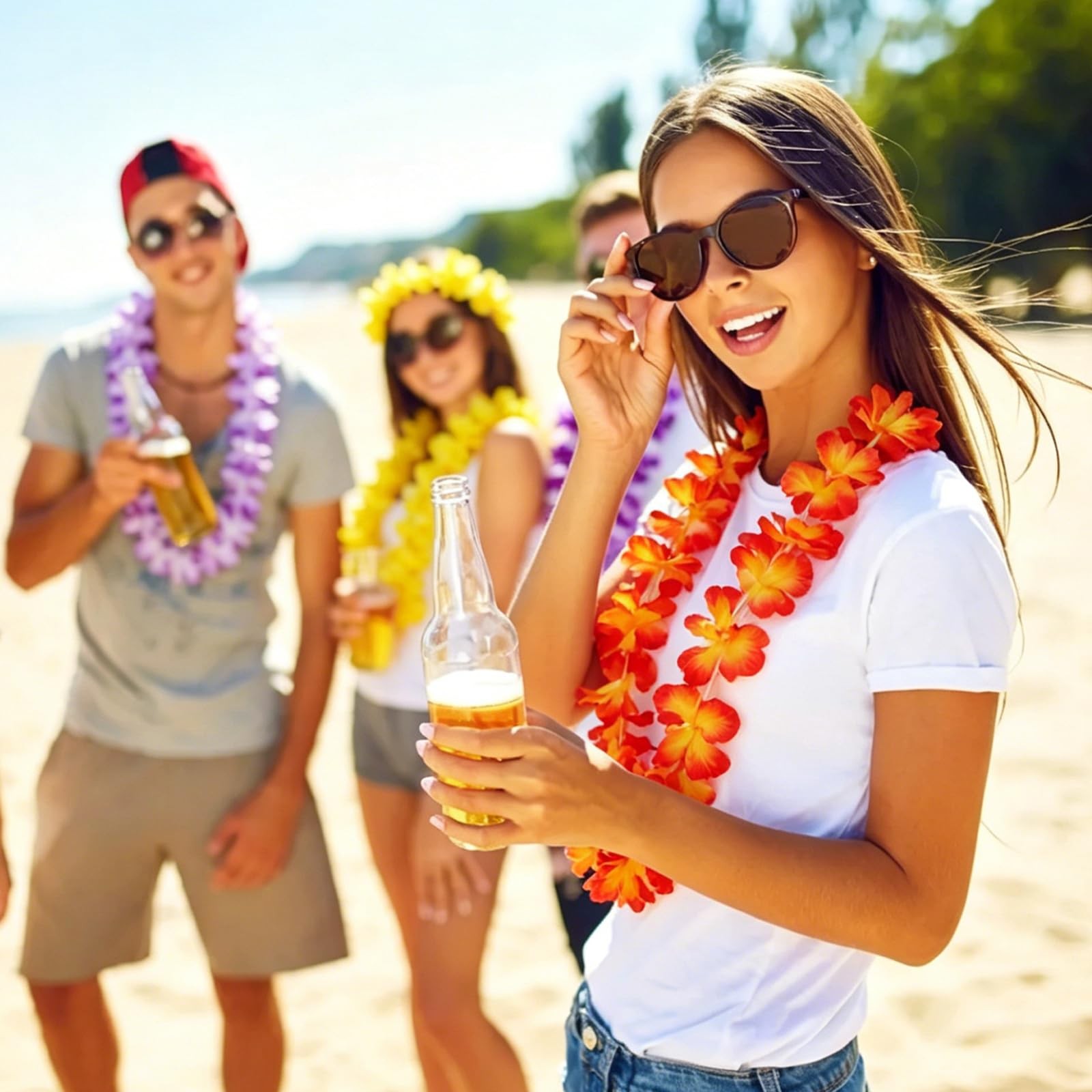 12 PCS Hawaiian Leis Party Decorations, Colorful Tropical Flower Necklaces fo…