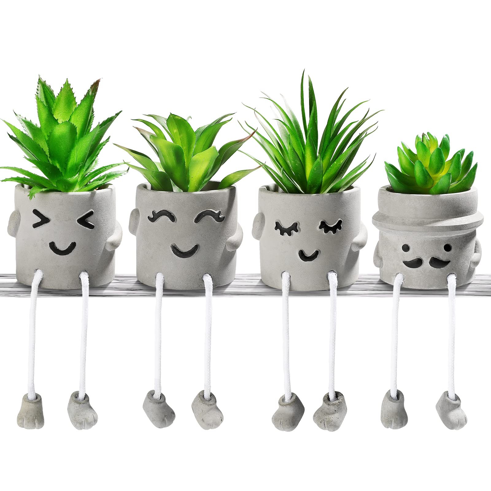 Creative Artificial Succulent Plants with Pots – 4 Pieces Mini Fake Plant Fau…
