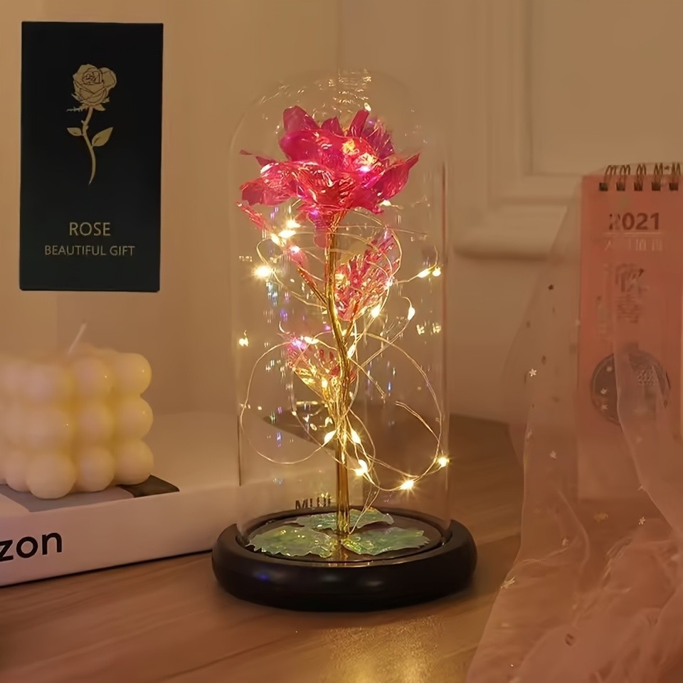 Valentine’s Day Gift for Girlfriend, Eternal Rose LED Foil Flower On Glass Cover
