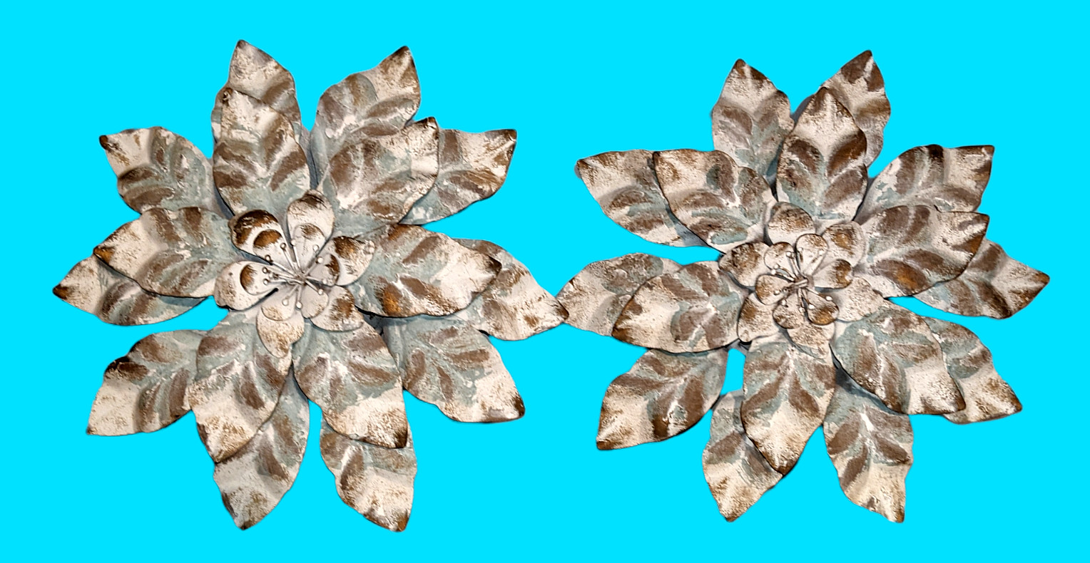 Hobby Lobby Hanging Metal Flower Wall Art Home Decor Teal Brown White 12” Lot 2