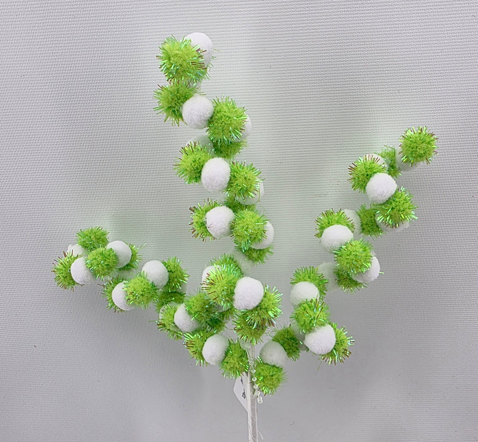 Pom Pom Spiral Picks Alternating Green and White Lot of 5 Stems 12″ Curled