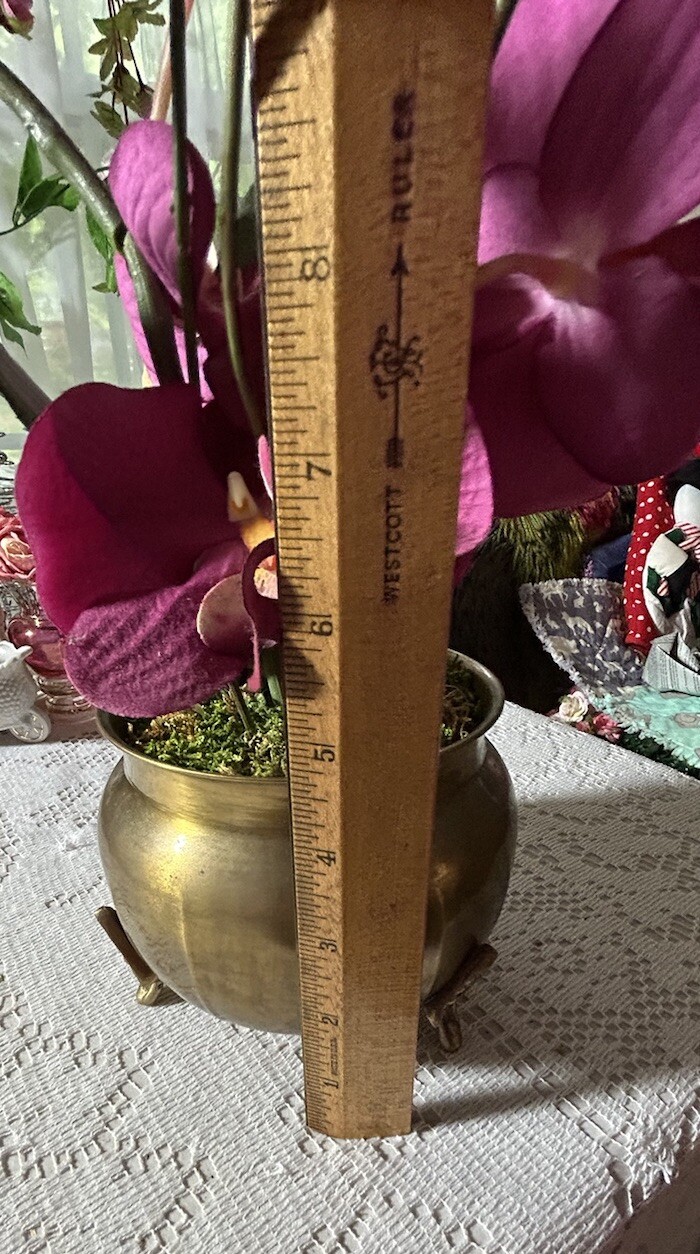 Artificial Orchids In Brass Urn With 3 Feet 20” Tall Darker Colors Due To Light