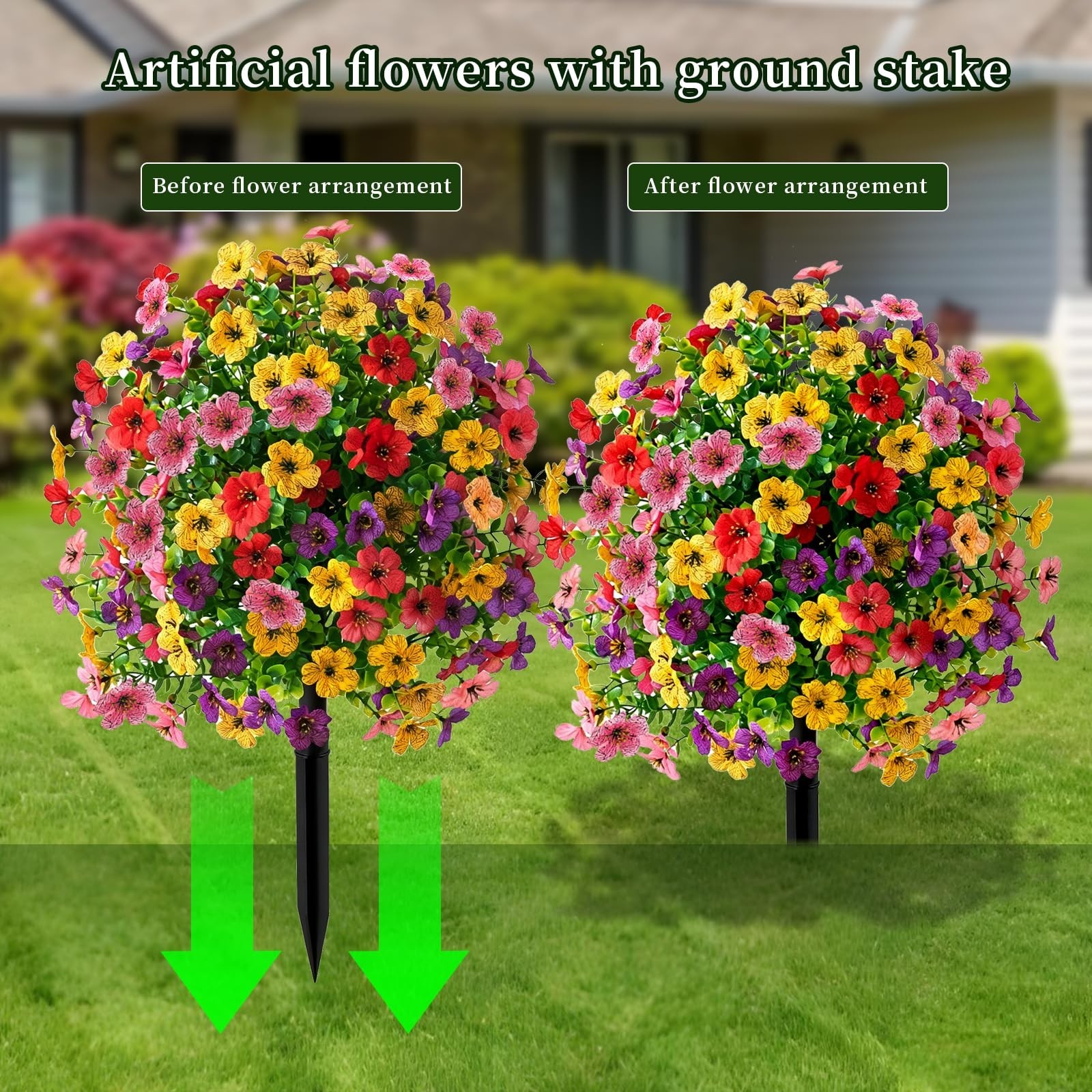 2-Pack 22″ UV-Resistant Petunias | Mixed Color Artificial Flowers with Stakes fo