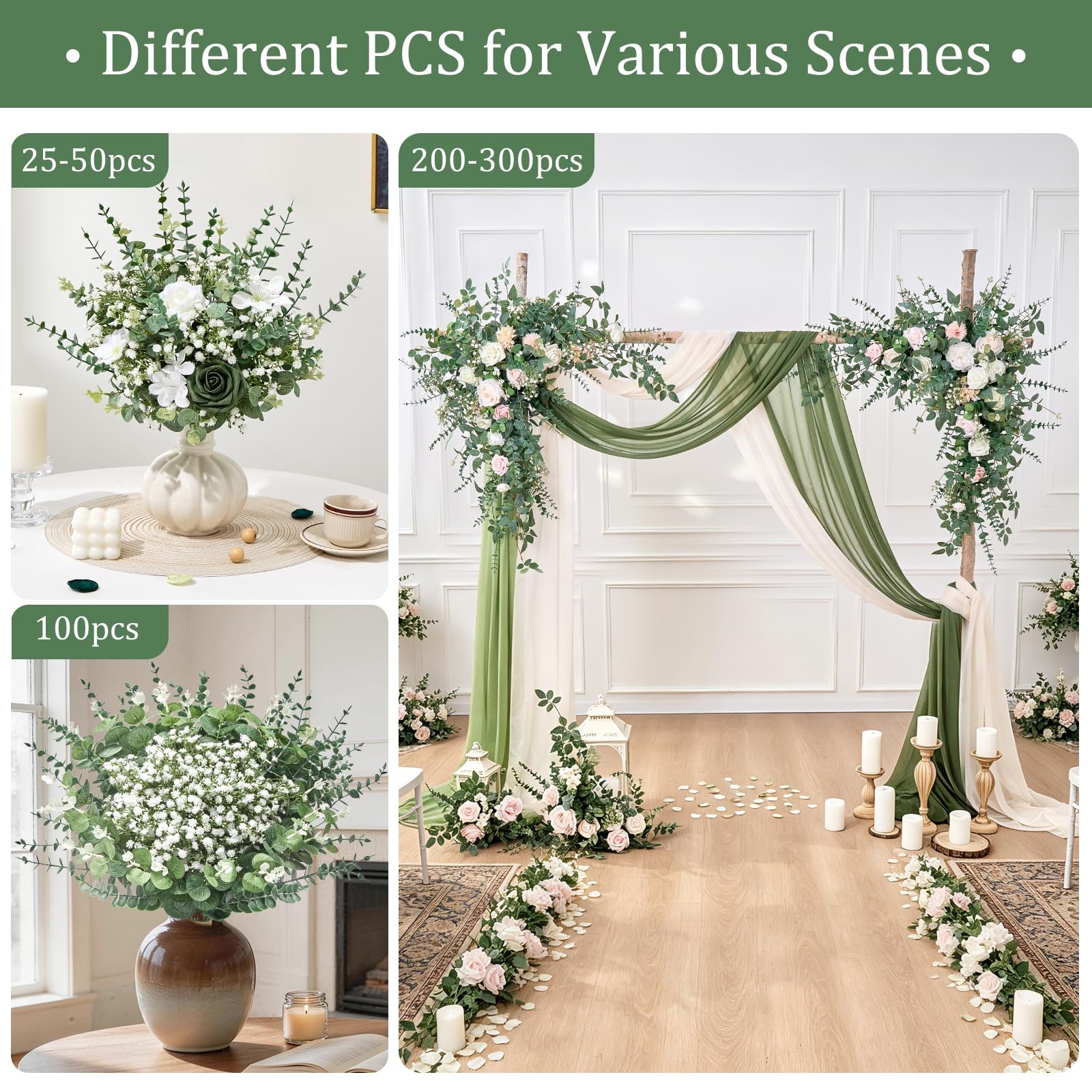 100 Pcs Mixed Artificial Eucalyptus Stems,Babys Breath Artificial Flowers Bul…