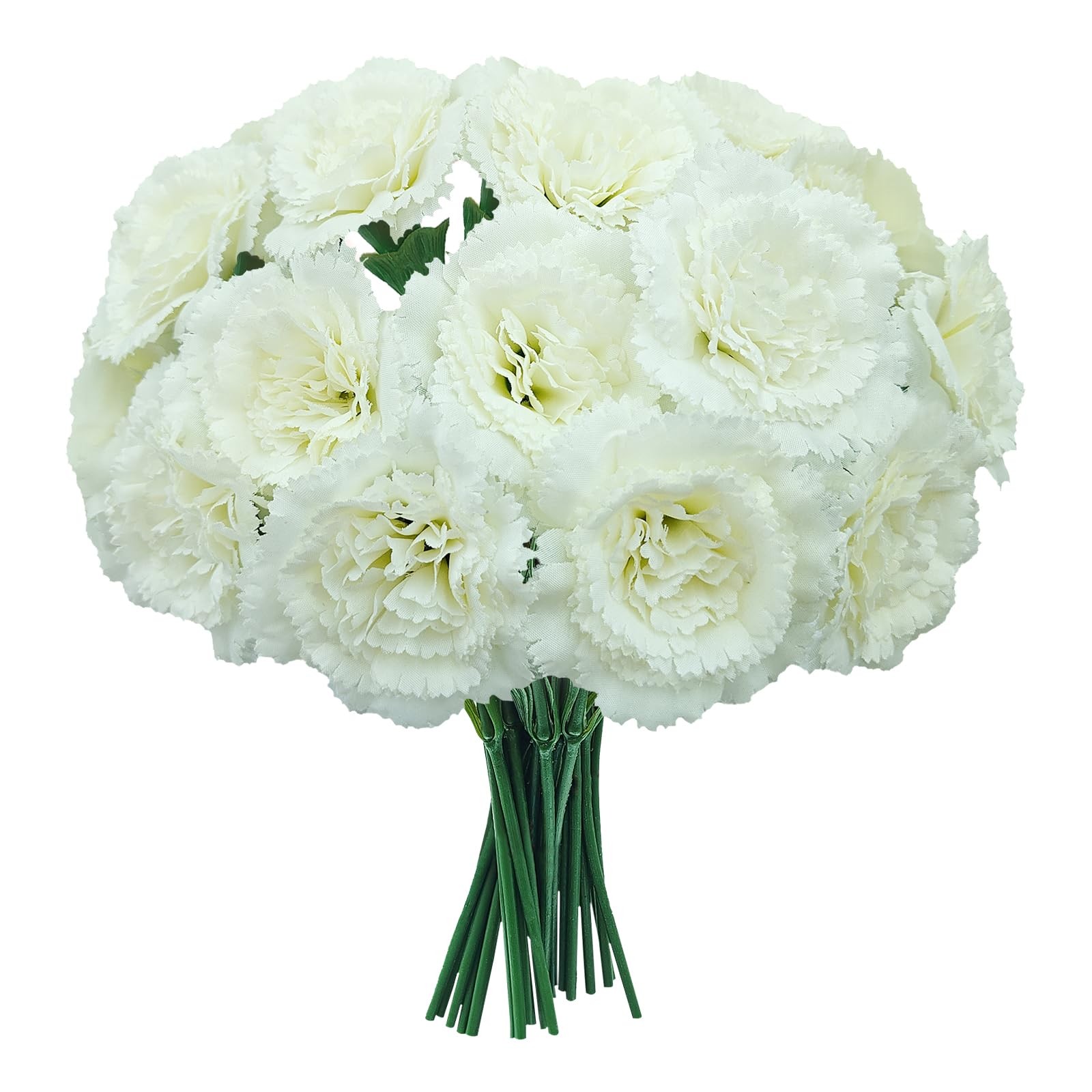 24 Pcs White Carnations Artificial Flowers with Stems, 11.4 Inches Faux Silk …