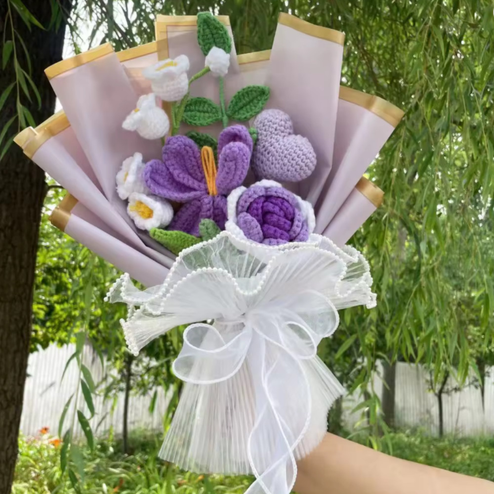💖Crochet Flower Bouquet Rose Handmade Knitted Eternal Artificial Anniversary💖