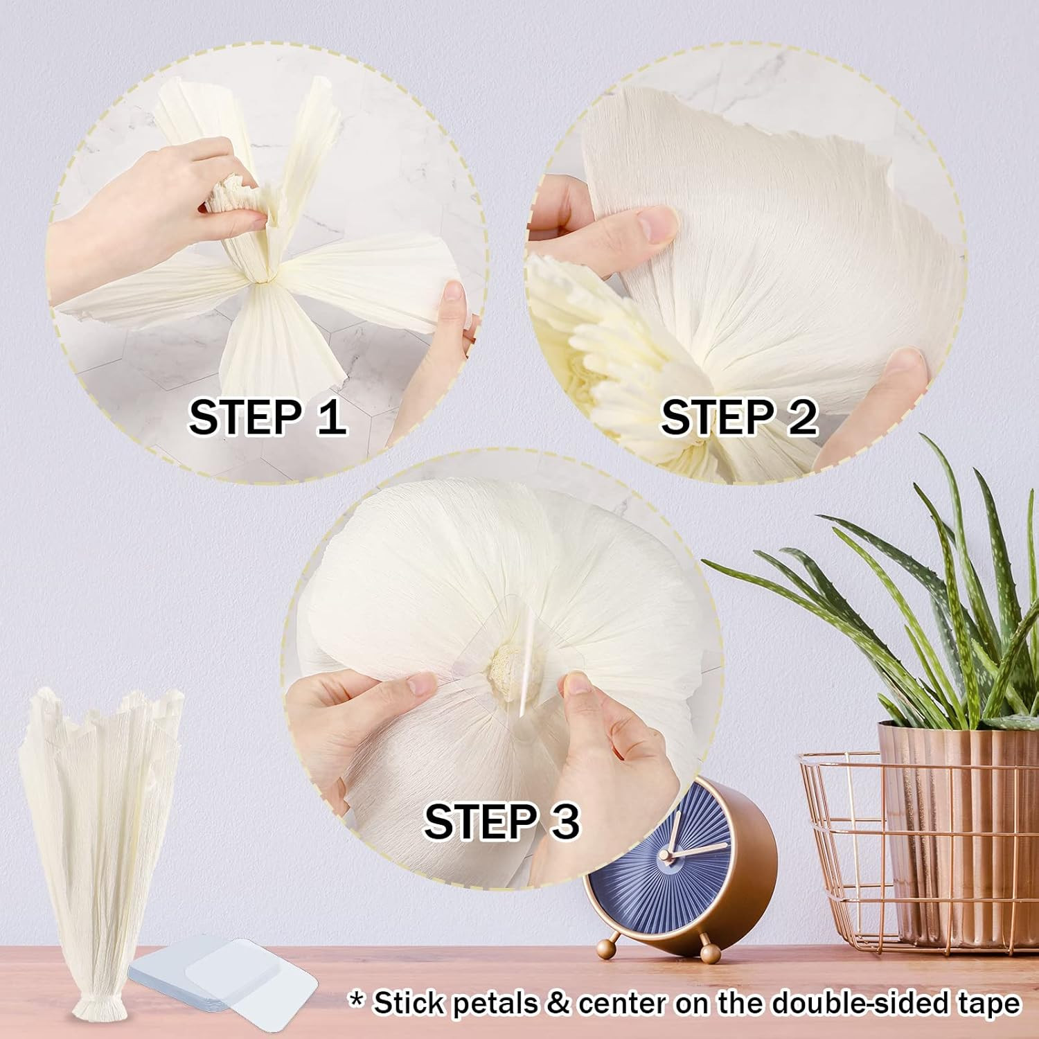 6 Pcs Extra Large Jumbo White Paper Flower Decorations for Wall with 10 Pcs Gel