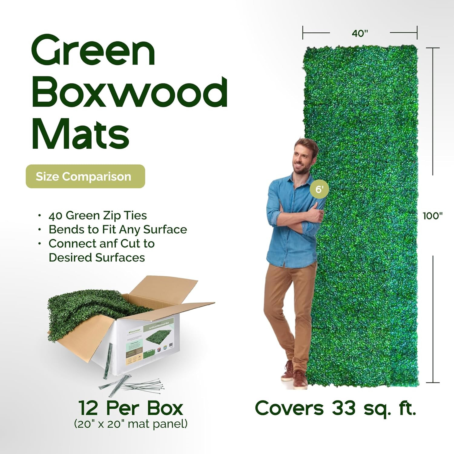 Natrahedge (33Sqft) Artificial Light Green Grass Wall Decor, Hedge Leaf Boxwood