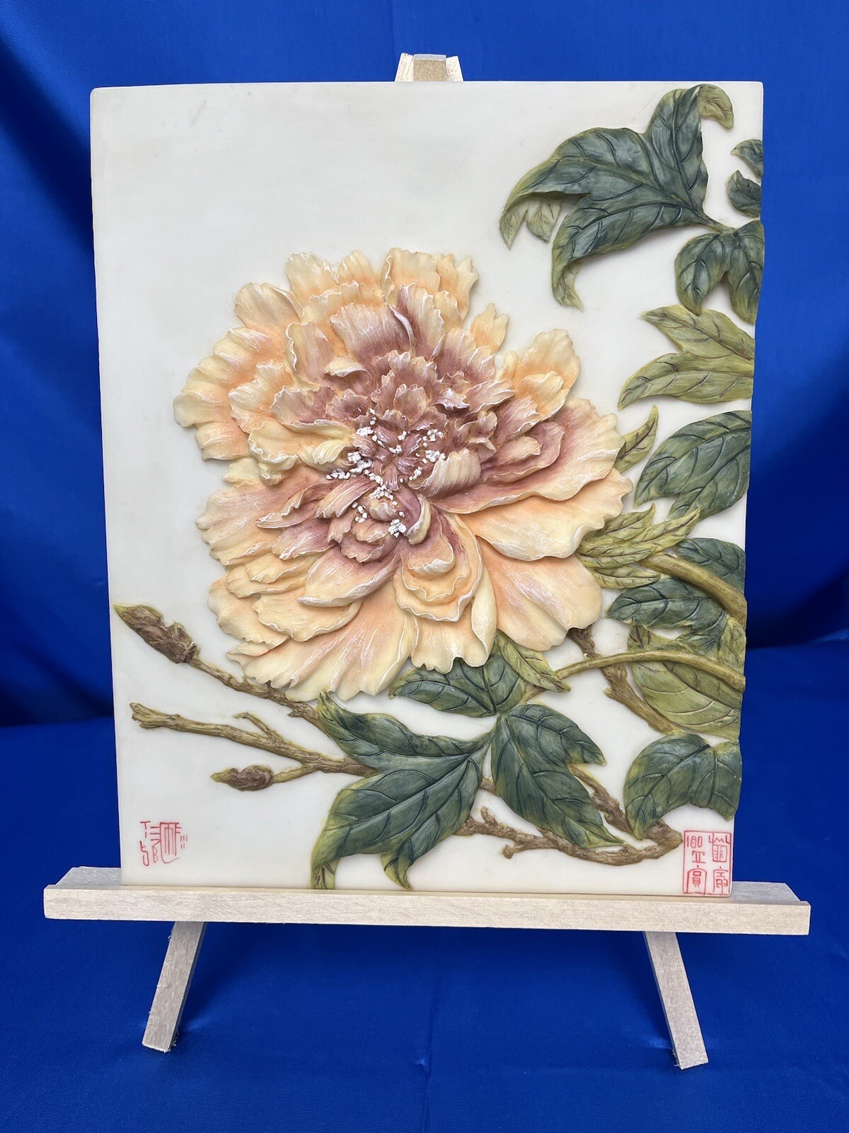 Chinese Peony Plaque Garden/Home Hand Painted 7.5×9.5 Ibis & Orchard VTG Retired
