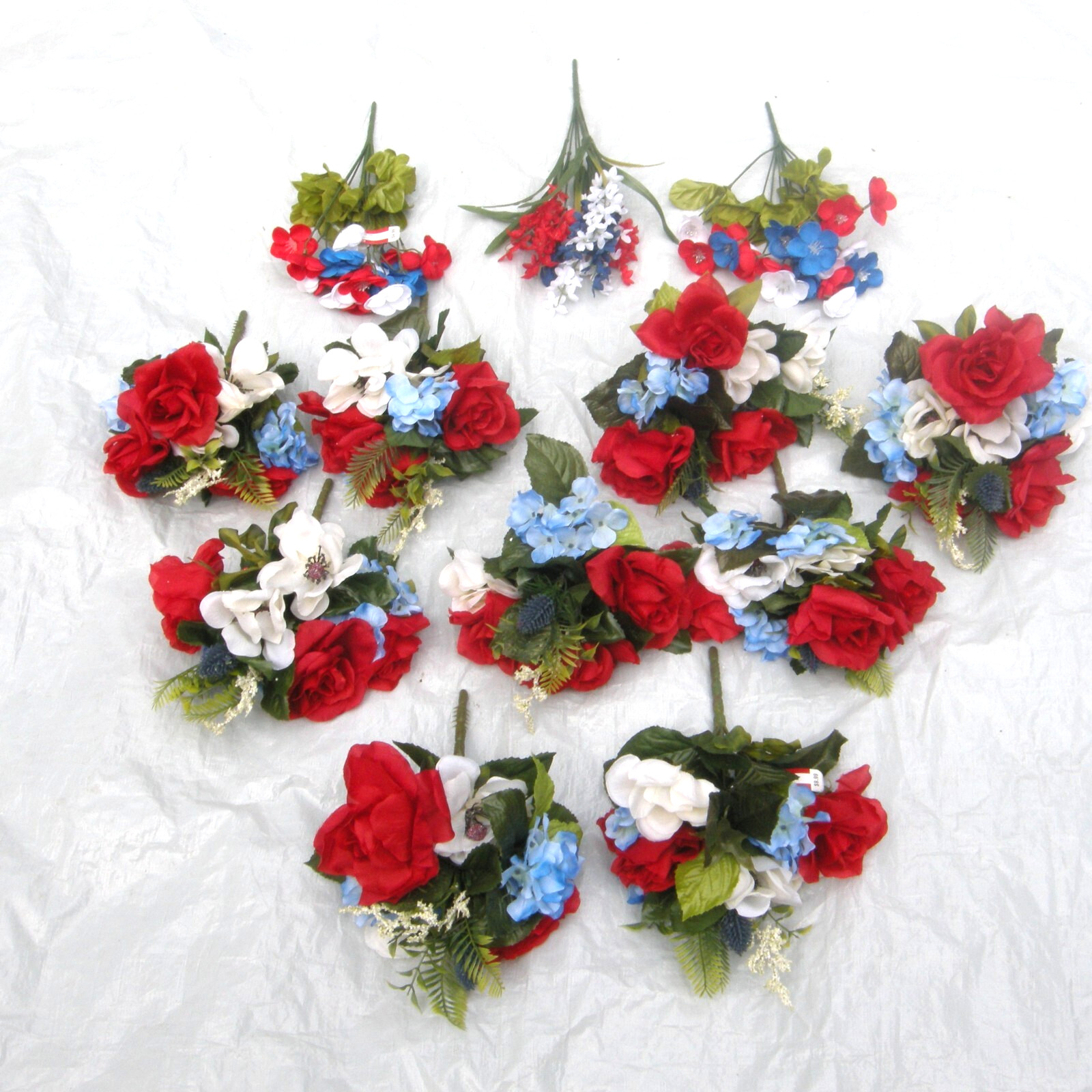 Silk Flower Lot of 12 Bushes 12″ Patriotic Red White Blue Florist Quality