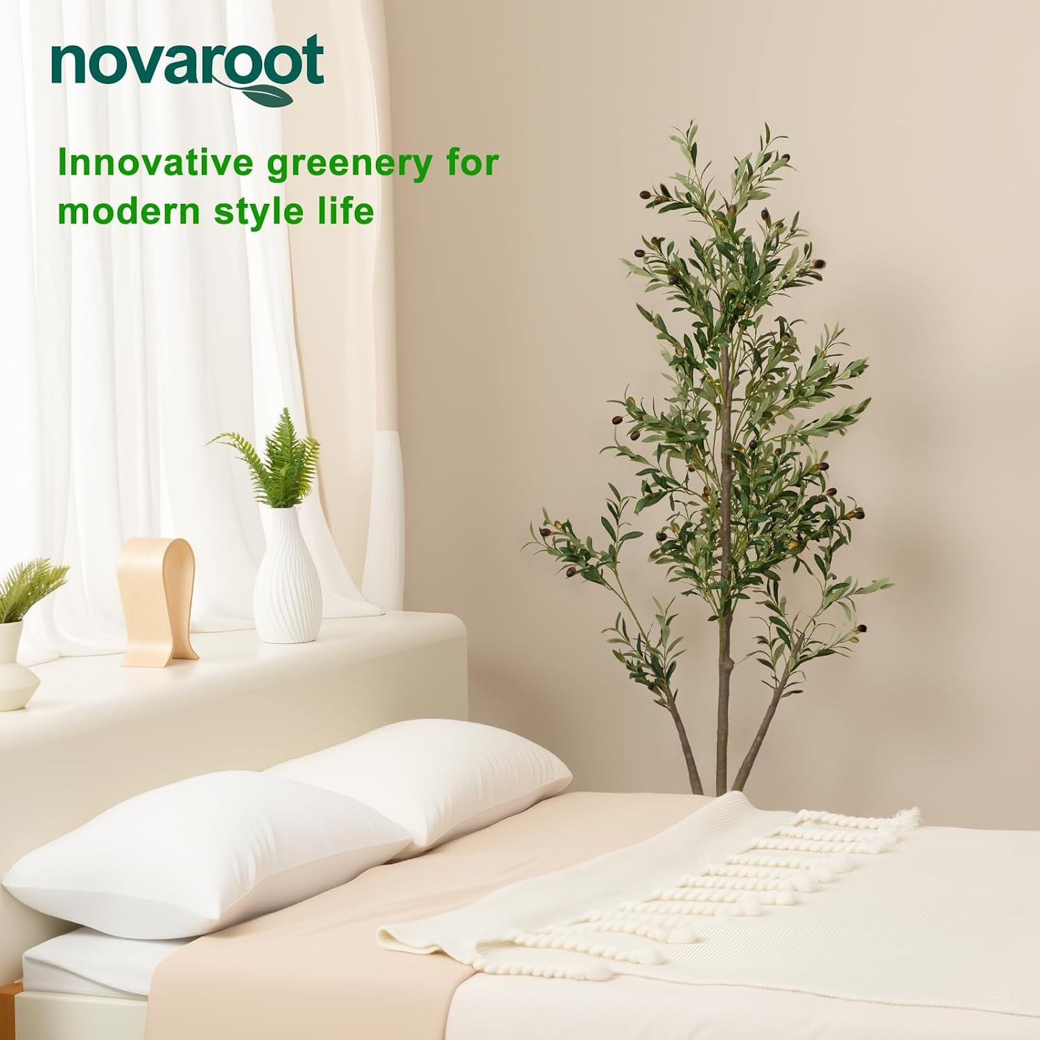 Olive Trees Artificial Indoor, 5FT Tall Faux Olive Tree with Moss and Planter,