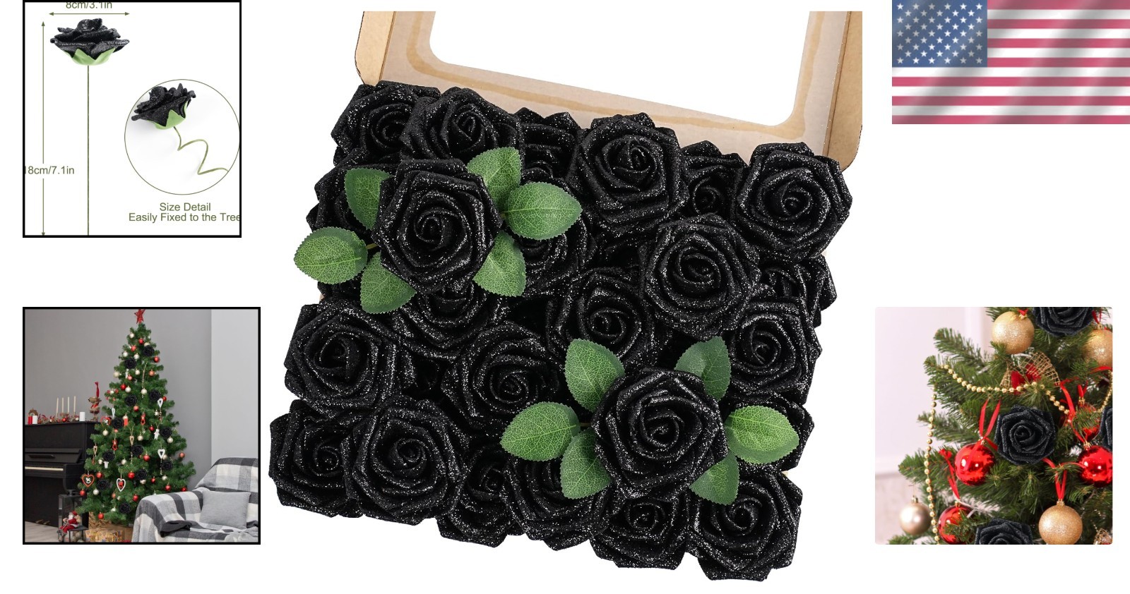 30PCS Black Glitter Foam Roses – Versatile Home and Wedding Floral Decor