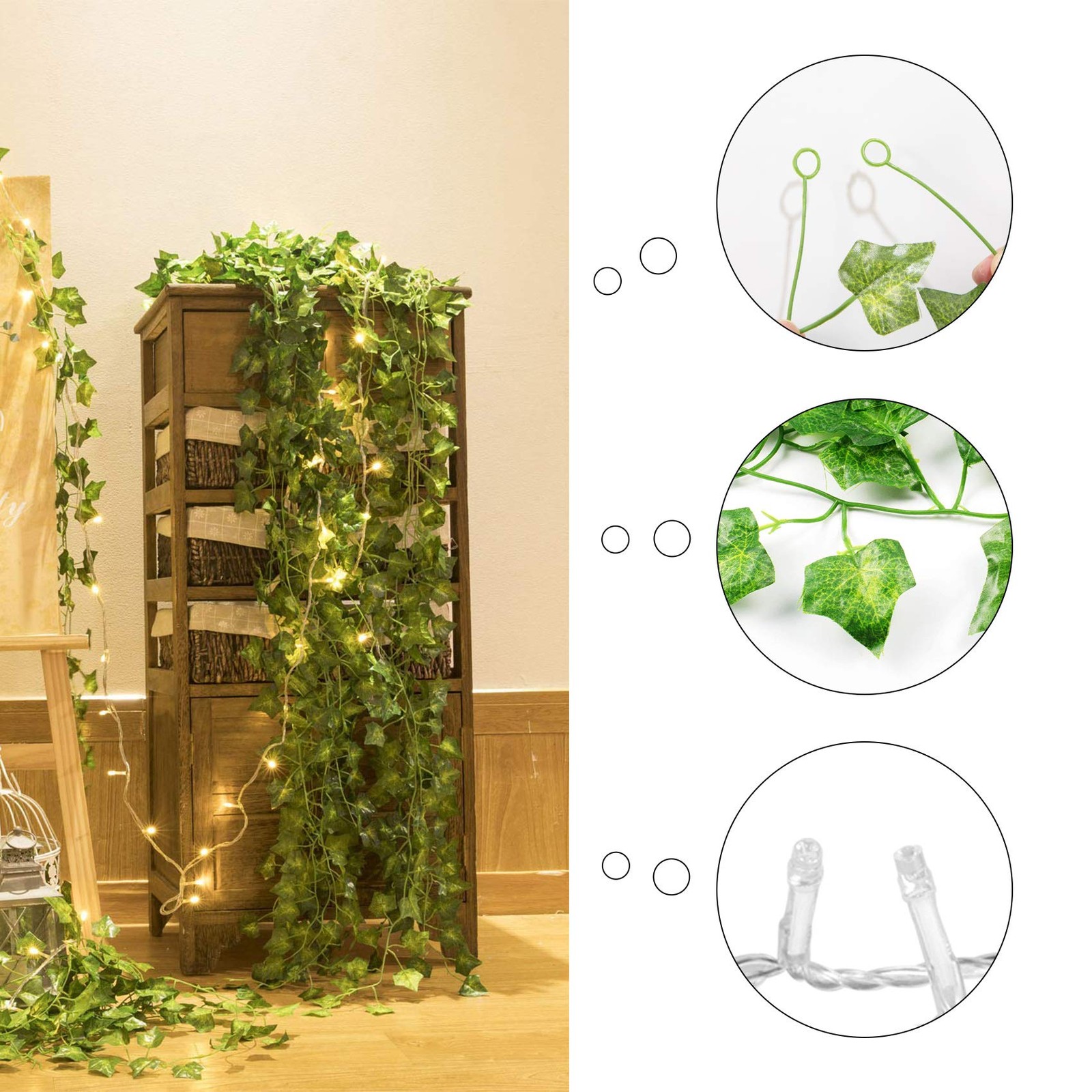 84Ft 12 Pack Artificial Ivy Leaf Plants Vine with 80 LED String Light,Green V…