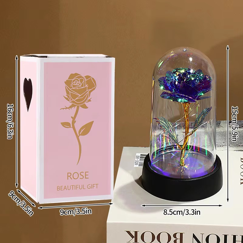 Eternal Rose Flowers Artificial Foil Flower in Glass Glow Immortal Flower LED Ro