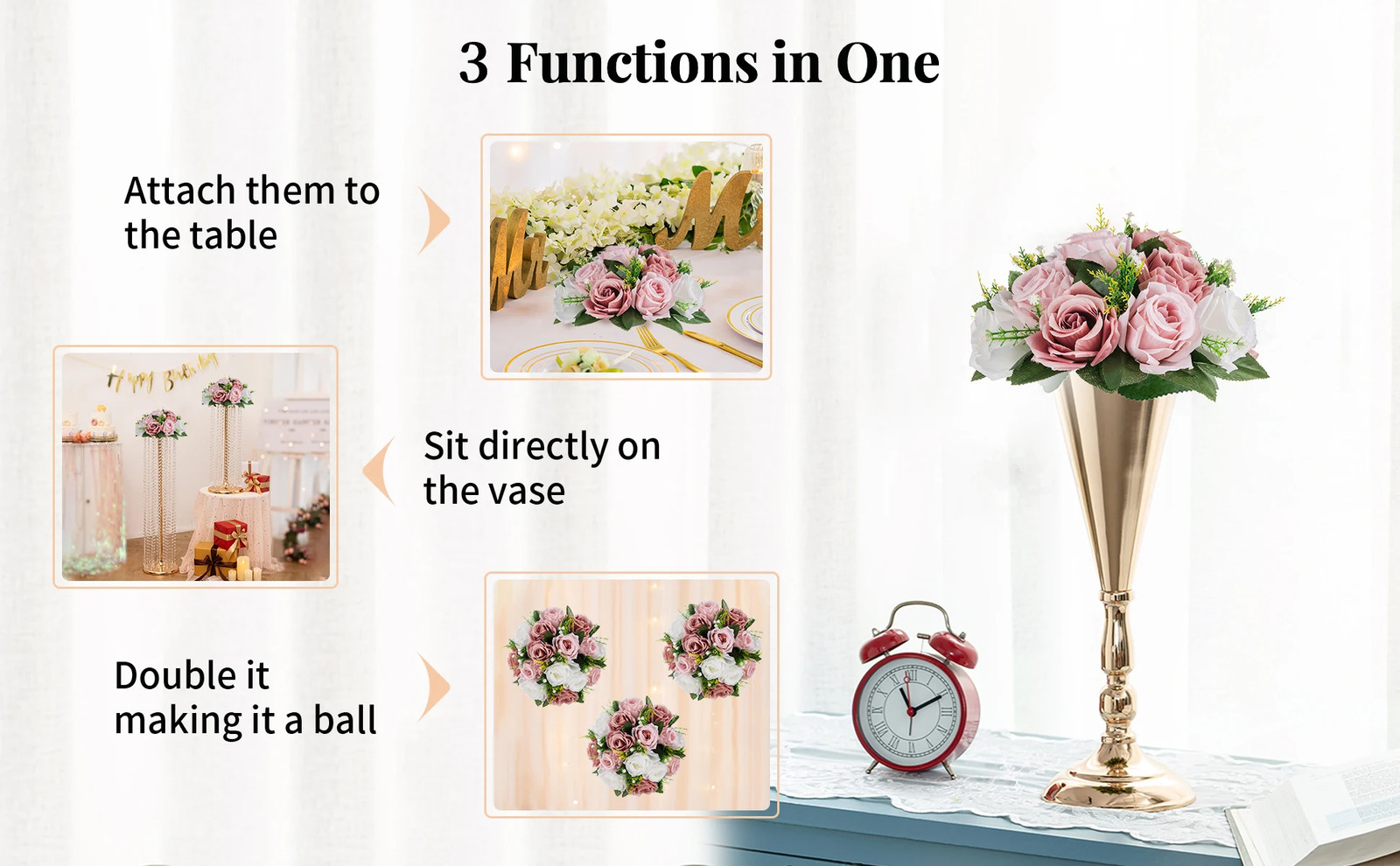 6Pcs Artificial Flowers Ball Centerpiece Table Decorations Rose Ball for Wedddin