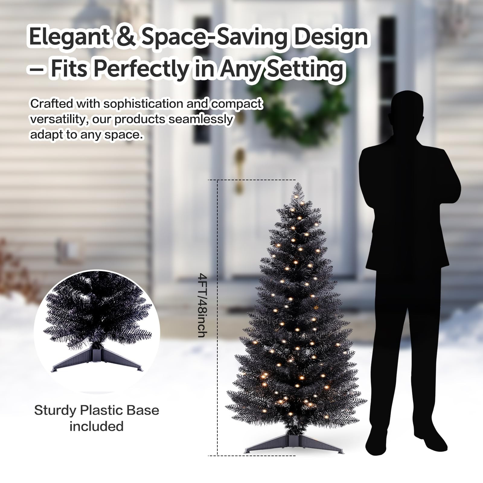 4ft Lighted Halloween Black Christmas Tree Artificial Christmas Tree with Lig…