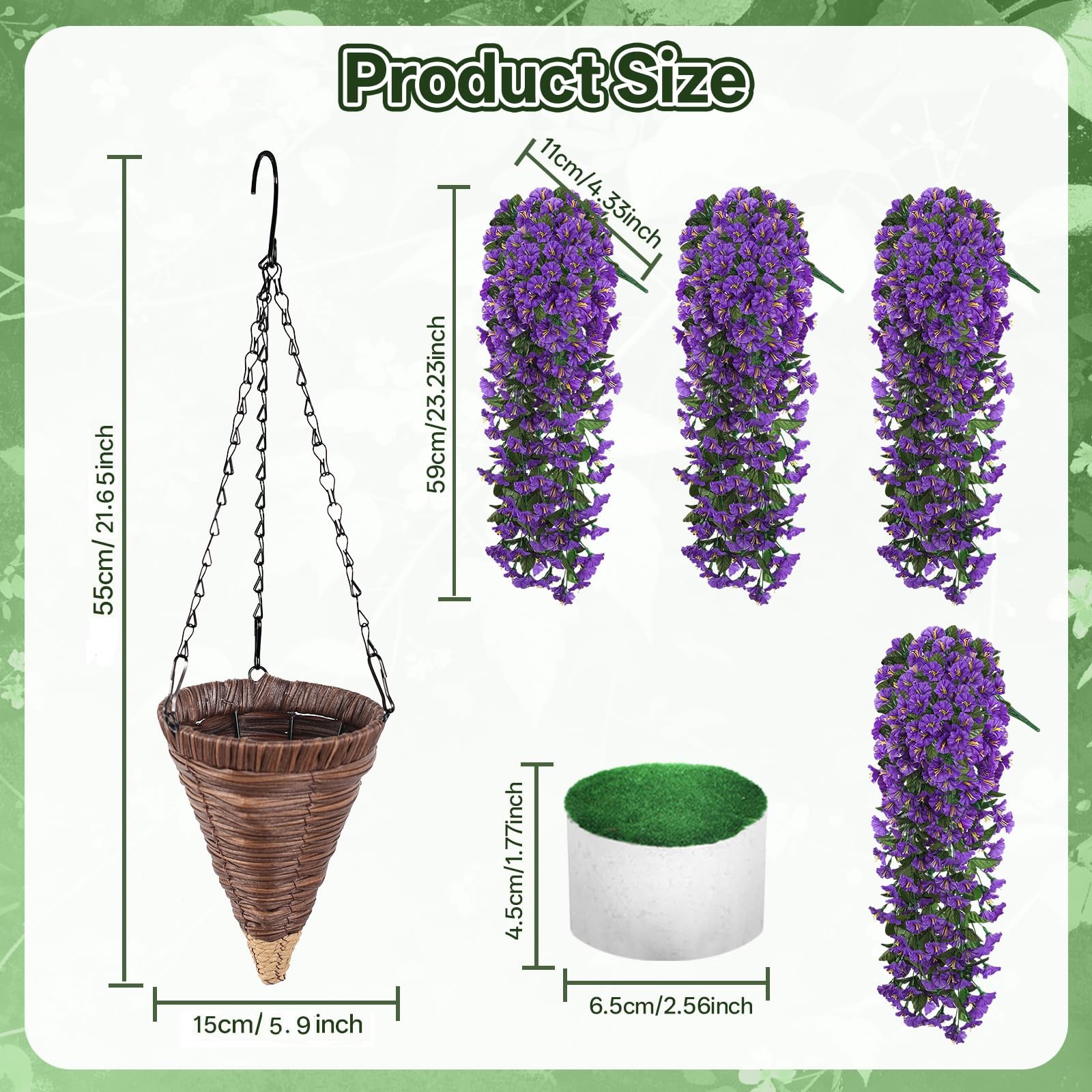 Artificial fake hanging flowers Basket for Outdoor Decor, 4PCS UV Resistant F…