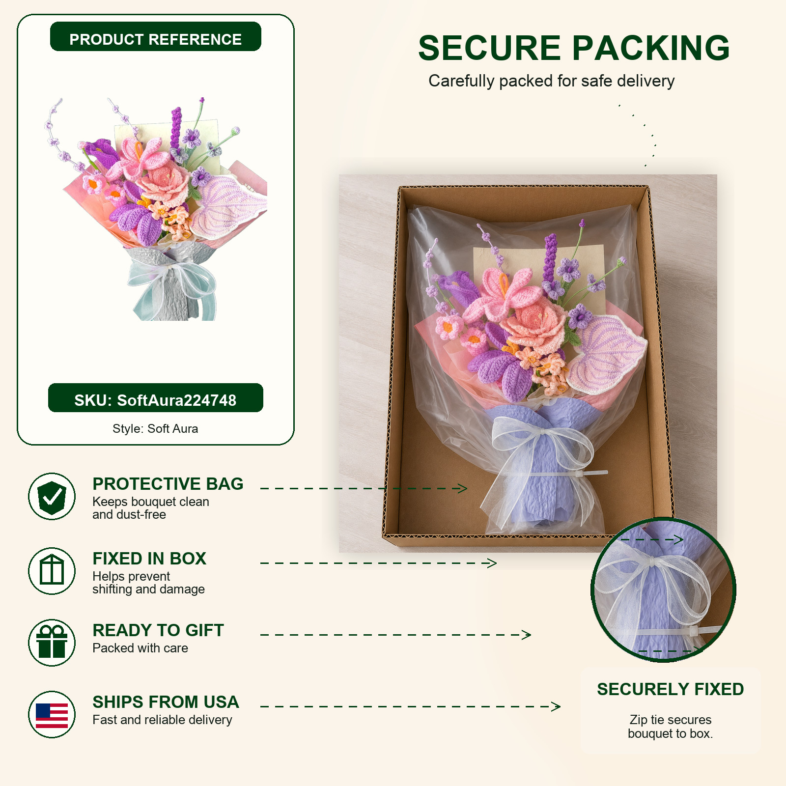 Pink Purple Crochet Flower Bouquet Birthday Thank You Gift for Her