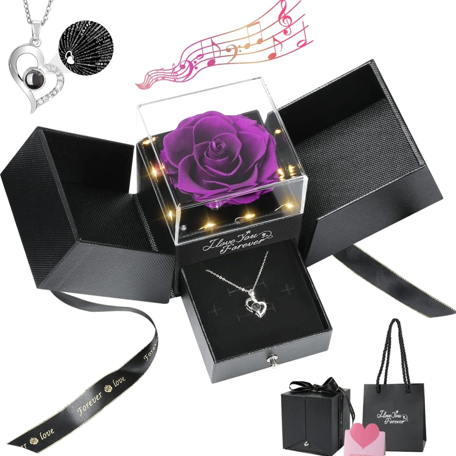 Preserved Rose Gifts for Women, Eternal Flower Rose Box with Heart Necklace, …