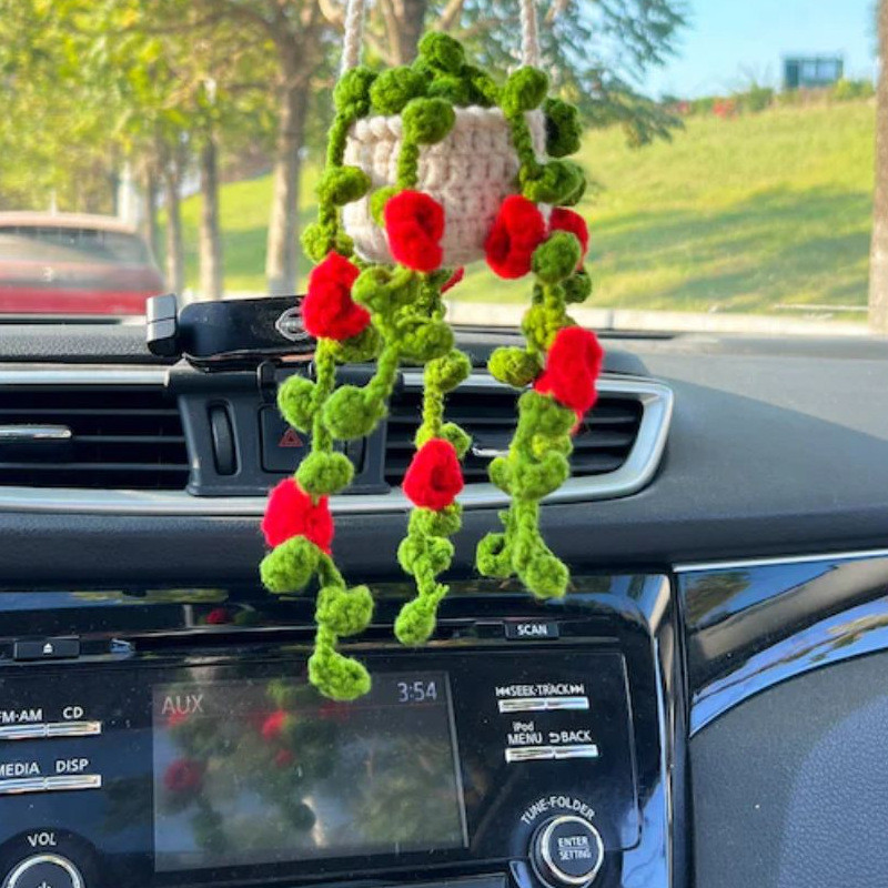Hanging Car Crochet Handmade Succulent Pot Plant Ornaments Interior Accessories