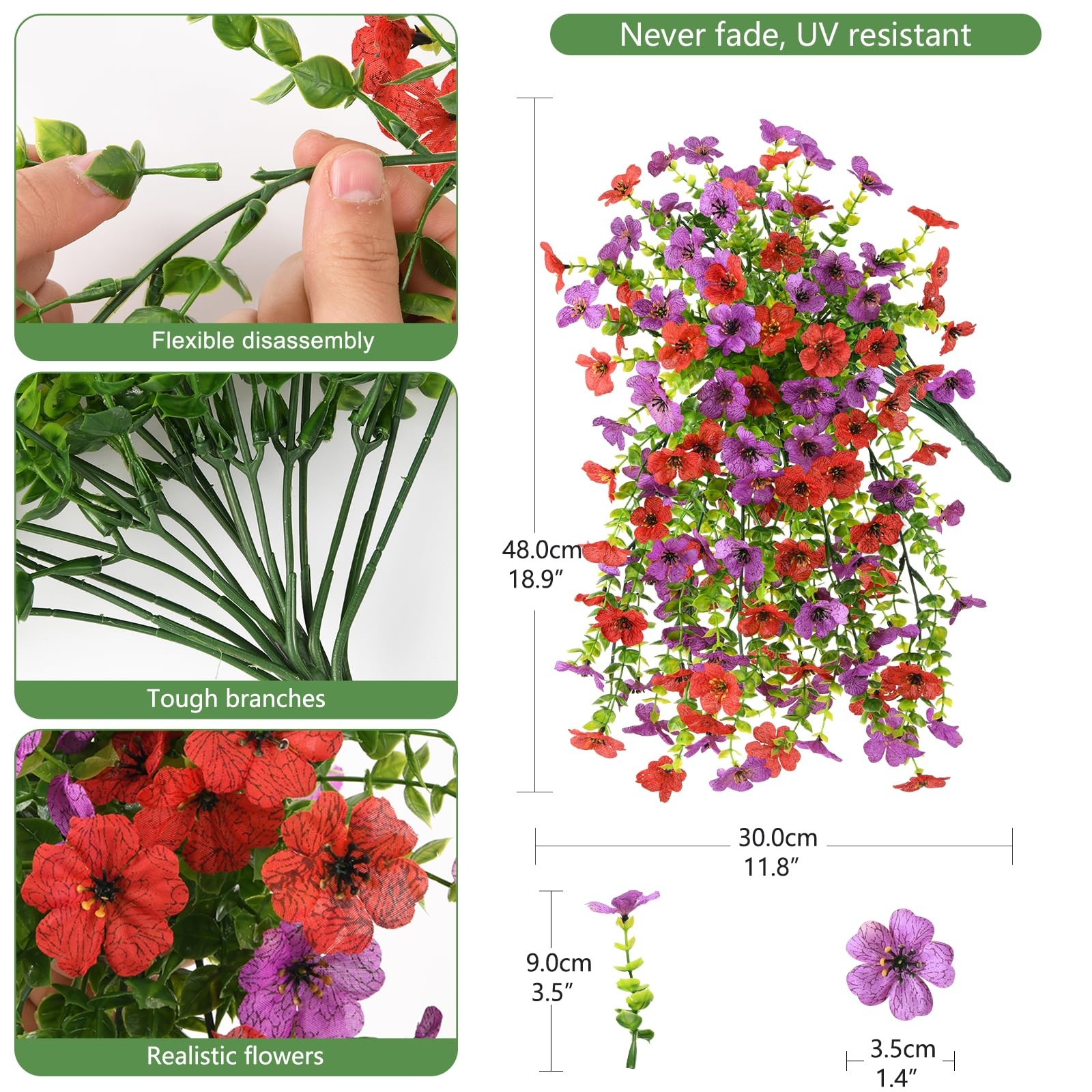 2Pcs Artificial Fake Hanging Flowers for Outdoors UV Resistant Artificial Pla…