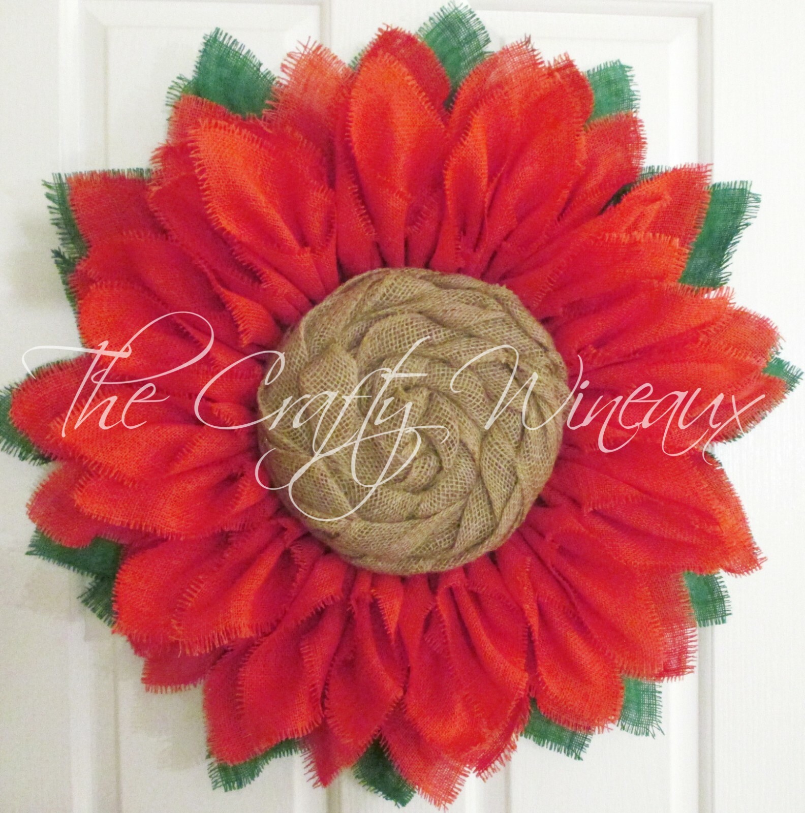 The Crafty Wineaux – Extra Thick 25″ Rich Coral Pink Burlap Sunflower Wreath