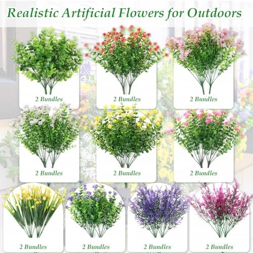 Bundles Realistic Artificial Flowers for Outdoors, UV Resistant No Fade Fake 20