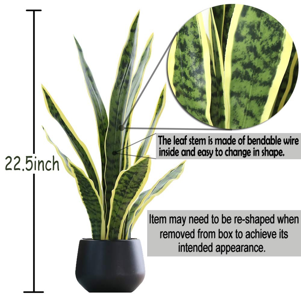 Artificial Snake Plant 22.5″ Faux Agave Fake Sansevieria Artificial Potted Pl…