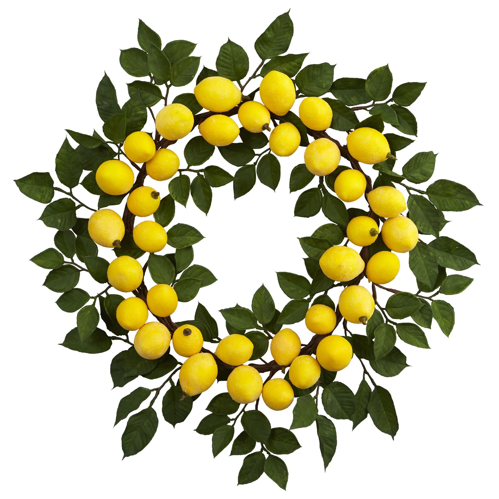 24 Inch Lemon Wreath with Green Leaves Spring Summer Decor Rustic Style