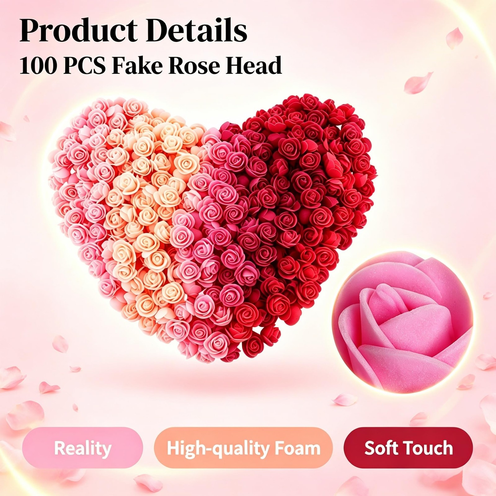 100PCS 1.38in PE Foam Artificial Flowers, Rose