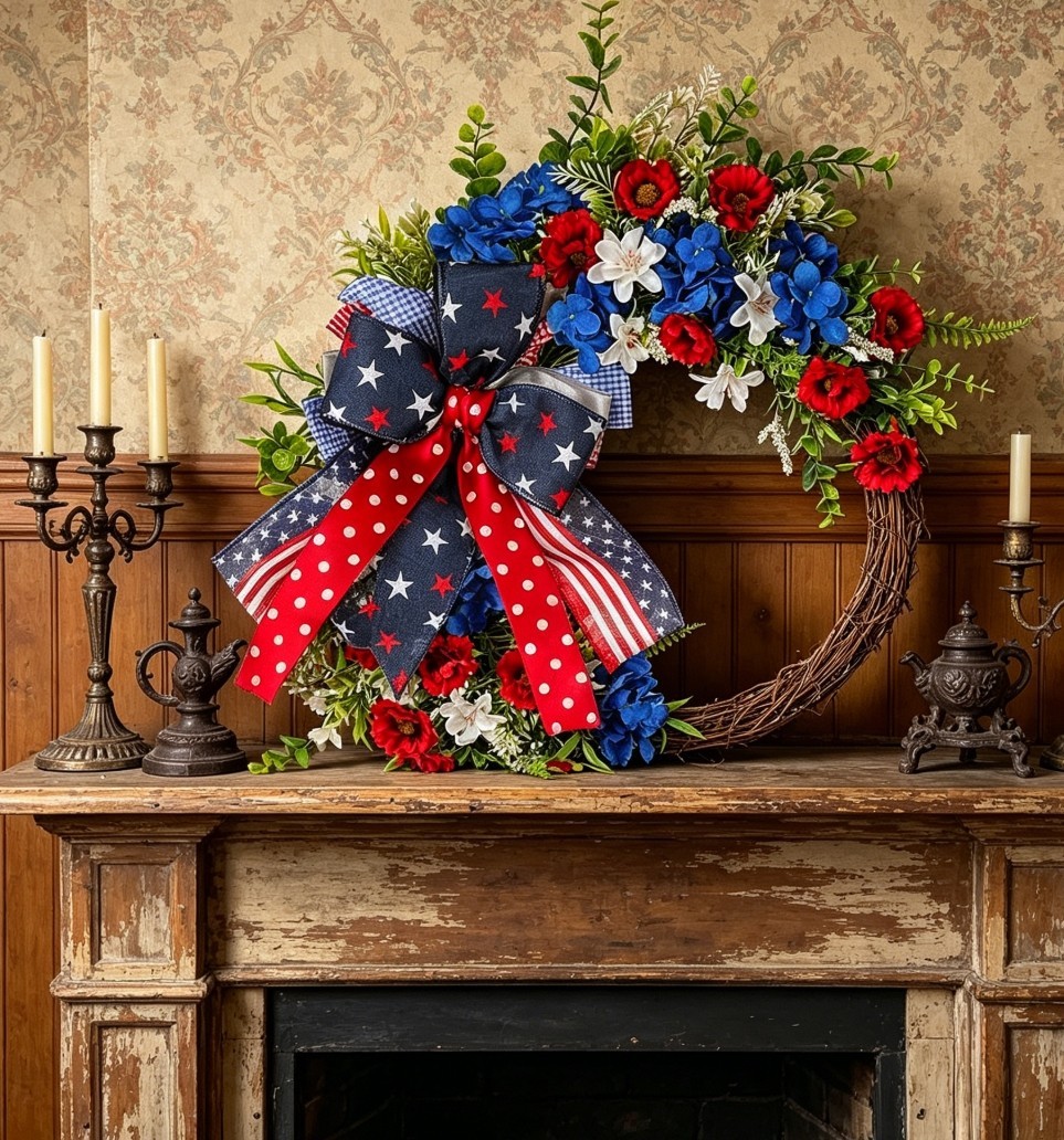 Minimalist Plastic Wreath for Independence Day Decor Hanging on Door or Wall
