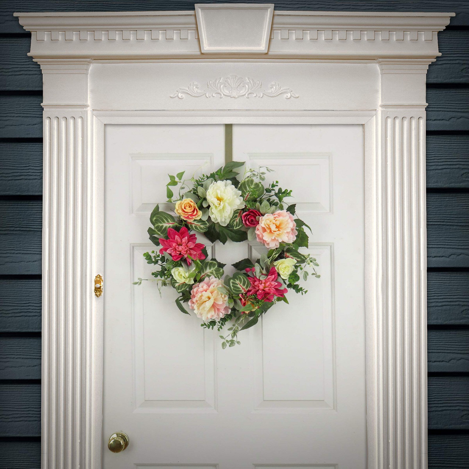 22 in. Spring Wreath with Mixed Garden Flowers and Foliage